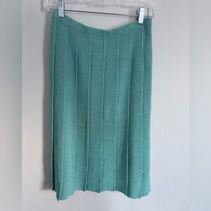 Elegant vintage Teal/ mint green Knit pleated midi Skirt size 10